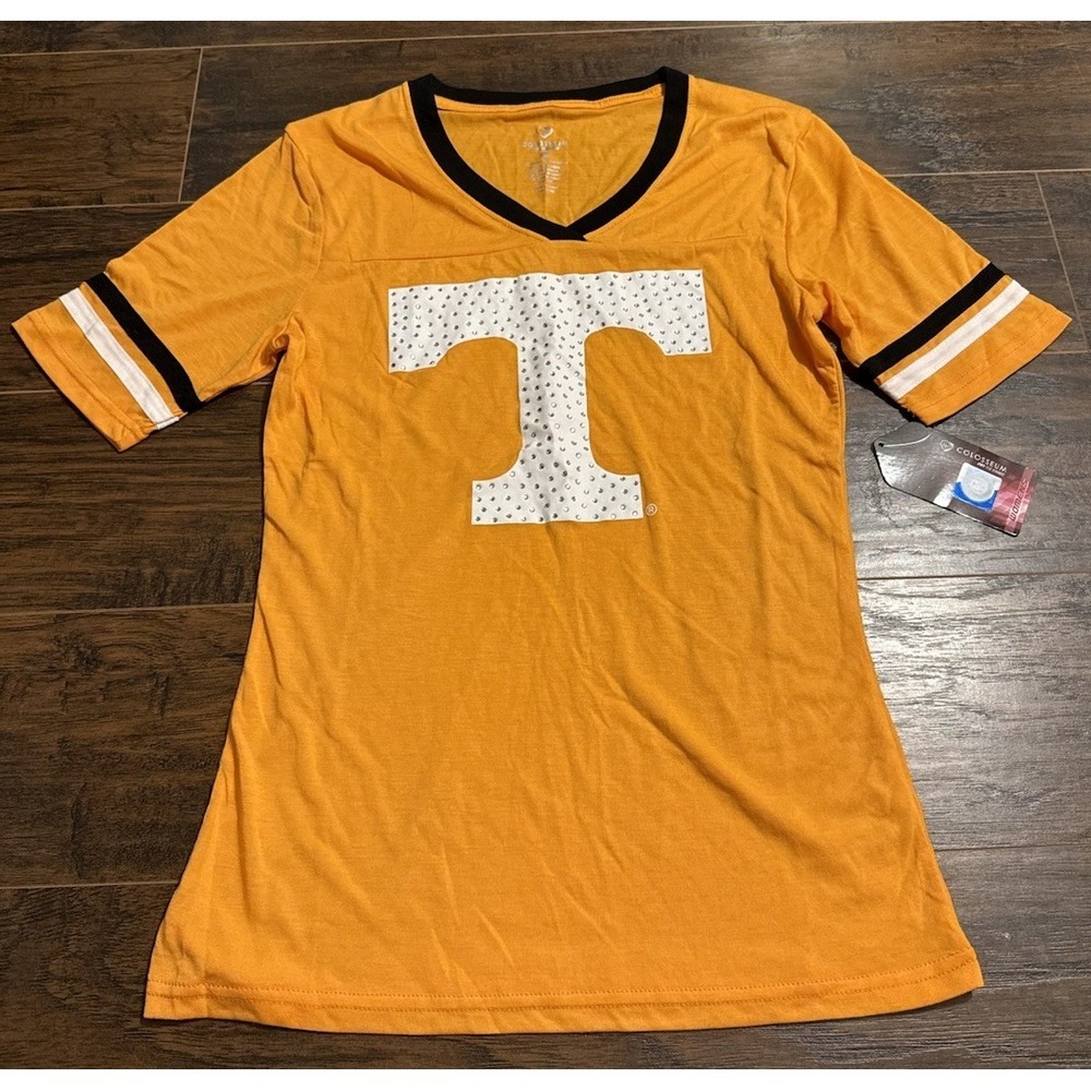 Tennessee Volunteers Shirt Women M Orange Bling V Neck Colosseum NCAA Football